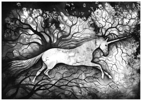 More unicornes in monochrome.Indian ink on paper (A5)Commissions infos