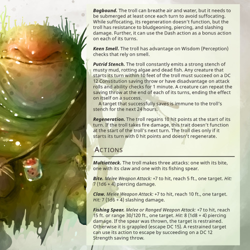 Freshwater Bog Troll – Large giant, chaotic neutralThough they appear to be no more intimidati