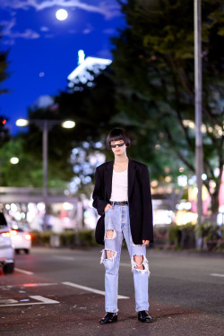 Tokyo-Fashion:  Nearly Full Moon Over Harajuku Tonight While Doing Street Snaps.