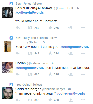 mxcleod:  #Collegein5words is trendingand its depressingly accurate