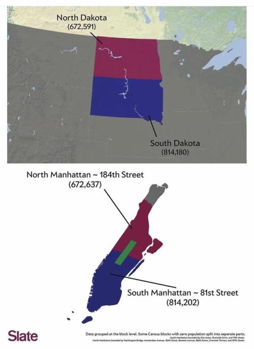 mapsontheweb:Comparing the population of the Dakotas and Manhattan.Hey where all the people from wat