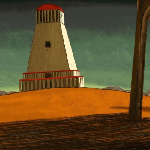 Coucou! Je travaille sur une petite animation sur fond de ref à la De Chirico. (chomage tout ça tout