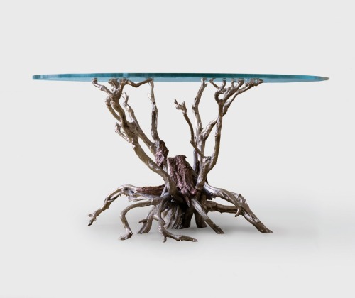 Maria Pergay, Table Buisson Gelé / Frozen Bush Table, 2008,Nickeled cast bronze, engraved gla