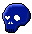Pixel art of a dark blue skull and one eye-hole resembling a heart