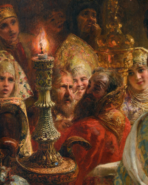 mysteriousartcentury:Konstantin Makovsky (1839-1915), A Boyar Wedding Feast, 1883, oil on canvas, 24