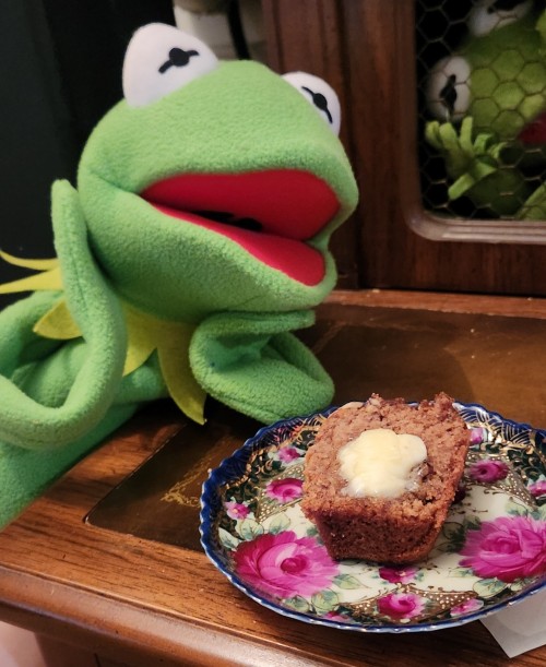 Kermie Being So Cute And Demure With His Banana Bread