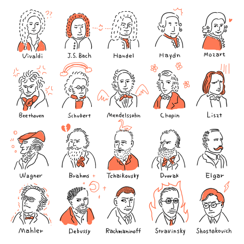 masonyin: 20 classical music composers drawing im in love