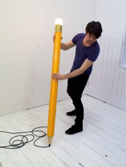 asylum-art:  Pencil Lamp by Michael &amp; George  Designers from London Michael &amp; George had the extravagant idea to imagine a lamp in the form of a giant pencil. A project where the light flashed from a light bulb placed at the gum called HB Pencil