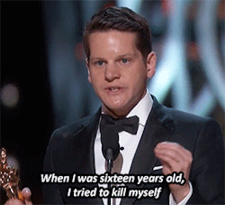 fictionalheroine: - Graham Moore accepting the Oscar for Best Adapted Screenplay for ‘The Imitation Game’ 