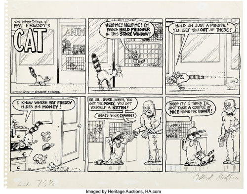 Original Gilbert Shelton art from The Adventures of Fat Freddy&rsquo;s Cat Vol. 1 (Knockabout, 1