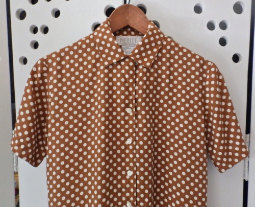 littlevisionsthrift: 90s brown polka dot blouse. size XS littlevisionsthrift.etsy.com