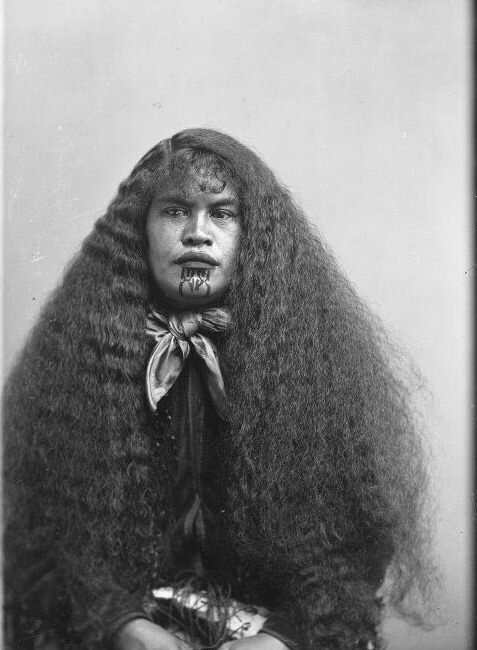 hineteiwaiwa:Māori woman, with traditional moko tattoo on her chin, 1890.