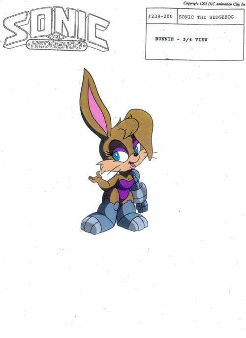 Concept art, model sheets, comic art, and render of Bunnie Rabbot from Sonic the Hedgehog.Album imgu