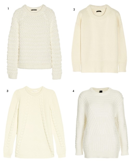 what-do-i-wear:   Tibi Chunky Knit Sweater The Row ‘Ophelia’ Chunky Knit Sweater Chloe Cable Knit Sweater (sale)Topshop ‘Boutique’ Cable Jumper(image: thehautepursuit)