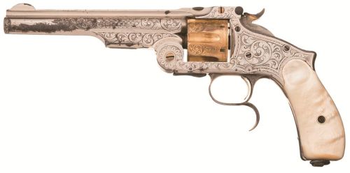 peashooter85:Engraved Smith &amp; Wesson Third Model Russian revolver with carved Mexican eagle pear