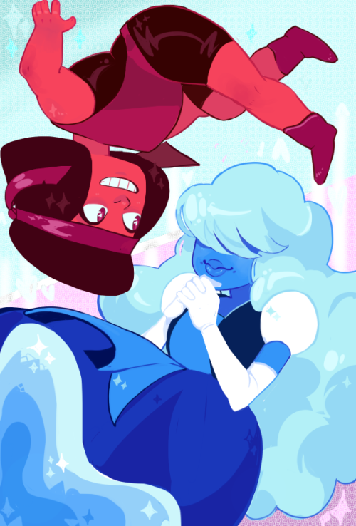 rumminov:I finally got to finish this! I’ve been wanting to draw them since the episode aired. I was especially excited because sapphire is my birthstone, and I really love her design!