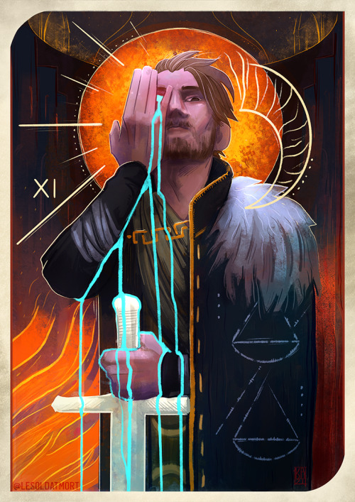  |  XI. Justice  | A tarot card cm featuring Anders for one of my P/atrons. I tried to do him as muc