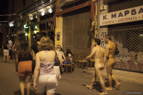 urbannudism:  Walking totally naked in the center of Thessaloniki 12/07/2013 the video here photo by Eleftheria Kalpenidou 
