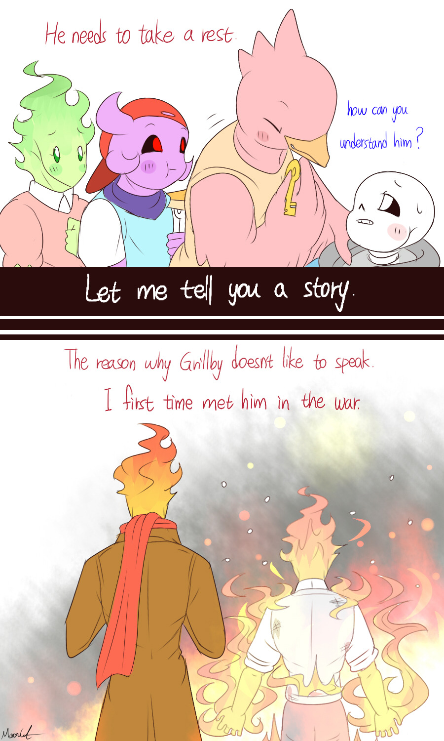 mooncatyao:  [Spokesman] Grillby &amp; little Sansi will draw the story about