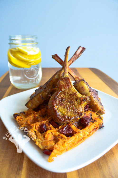 Lamb Chops &amp; Spicy-Sweet Potato &amp; dried Cranberry Waffle. Certified post workout muscle food