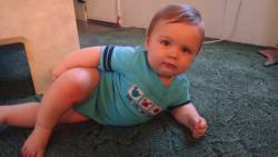 awwww-cute:  My seven month old does this pose every time he notices I am taking pictures of him 