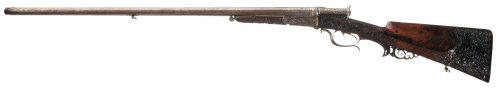 An ornate relief engraved needlefire double barrel shotgun crafted by Heinrich Barella of Magdenburg