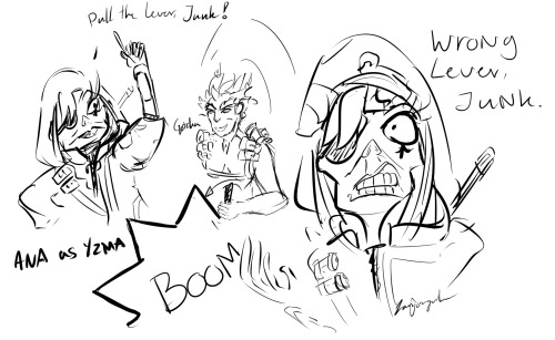 zanjougahara:  Sketch Idea Ana as Yzma and Junkrat as Kronk 