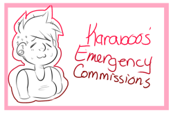 karaboos:  I am in a rough situation rn  And I’m in need of a little extra money.  I am moving out soon considering my house right now Is very mentally abusive and I can’t stand another day.  So I am opening commissions buy one, get a bust commission