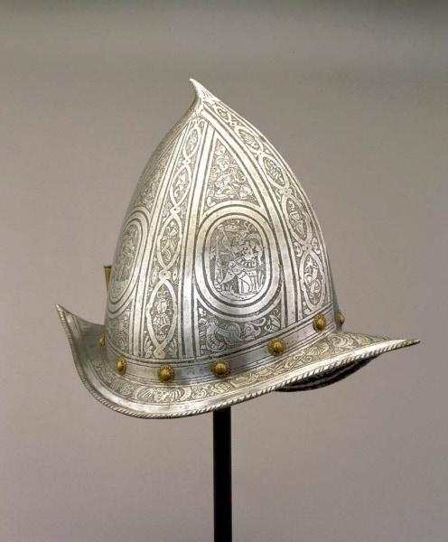 Etched Morion Cabasset, Italian, late 16th century.from the Saint Louis Art Museum