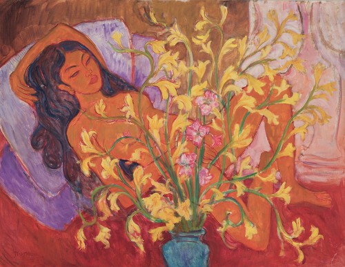 peaceinthestorm: Theo Meier (1908-1982, Swiss) ~ Jettli with a Vase of Orchids, n/d[Source: Chr