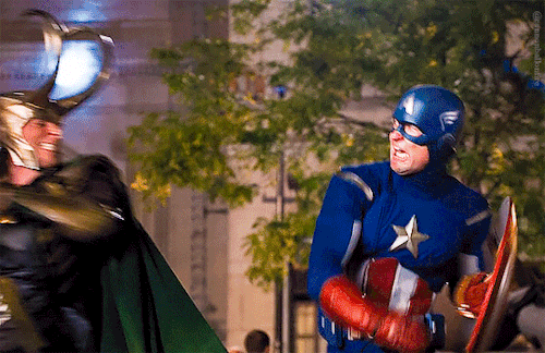 cannonballonfire:Loki vs CapTom Hiddleston and Chris Evans in ‘The Avengers’, (2012). Dir. Joss Whed