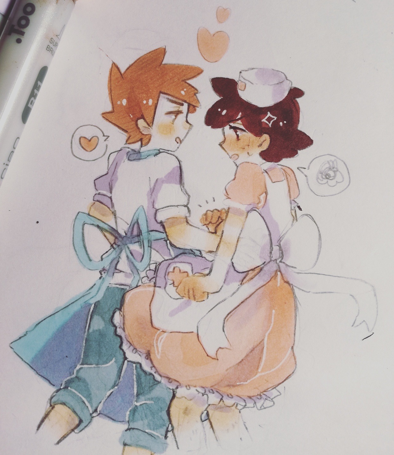 catsubun: nighttime doodles. first one is Shigeru gazing at his cutie bf and thinking