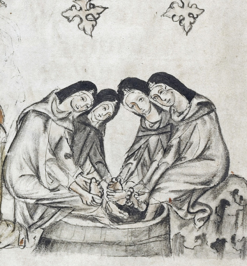 Hedwig of Silesia washes herself and her grandson with the same water used by the nuns to bathe thei