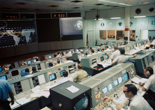 humanoidhistory:May 18, 1969 — Inside mission control at the Johnson Space Center, Houston, during t