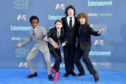 Finn Wolfhard, Gaten Matarazzo, Caleb McLaughlin and Noah Schnapp at Critic’s choice Awards