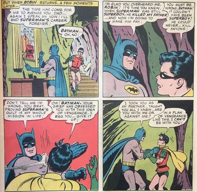 vintagegeekculture:
“ World’s Finest #153 (1965).
The third panel is famous outside of its original context.
”
