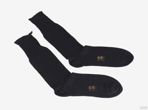 A pair of Utility men’s socks with the “CC41” label (WW2).At first, people had to use the same