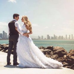 csiriano:  Another beautiful bride in custom Siriano for her big day! Wearing our textured raffia ball skirt and open back top. So beautiful #WeddingWednesday