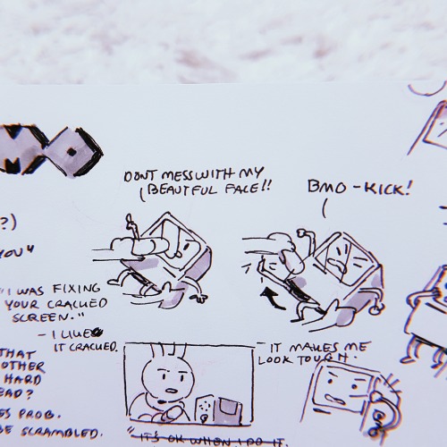 hannakdraws:exploration sketches and baby thumbnails for AT: Distant Lands - BMOI tend to make tiny little thumbnails just to get my thoughts out, before drawing them into a storyboard panel. It might not be the most effective way to do it, but it’s