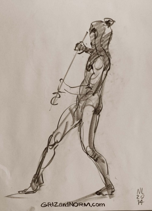 Life Drawing 09/11/14 (½)
I love when models use simple object. It instantly give context to a pose. It was hard, in this case, to not think of the model as a fierce hunter from thousands of years ago.
-Norm