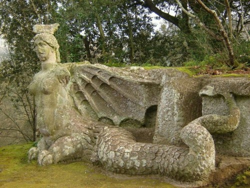 1five1two:The figure of Melusine, at the 16th century sculpture garden of Bomarzo, Italy.