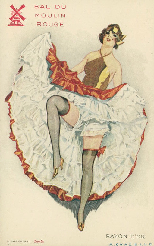 maudelynn:  A Trio of French Postcards advertising dancers at the Moulin Rouge via chambreclose