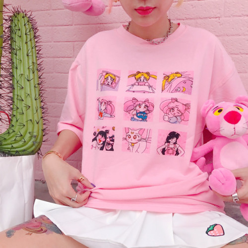 jessabella-hime:Pink/white sailor moon cartoon printing t-shirtfrom 【Sanrense】Use Limited Time Disco