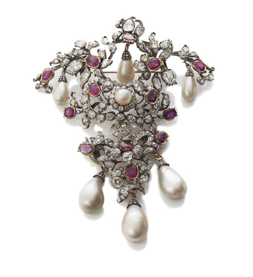 europesroyalsjewels: Pearl &amp; Ruby Demi-Parure Stomacher ♕ Danish Crown Jewels