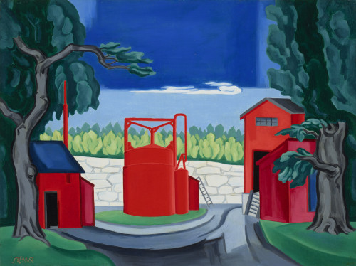 Oscar Bluemner (American, born Germany, 1867-1938), Pagoda (Red Tank West Quincy), 1922-27. Oil on b