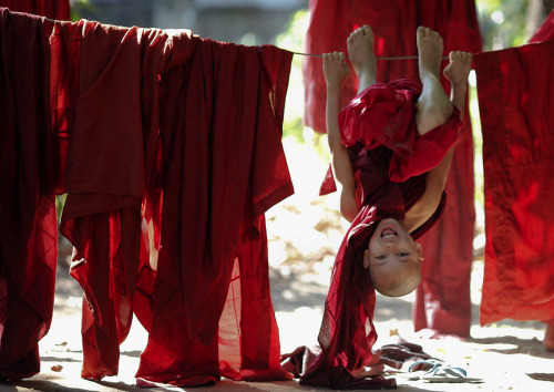 awkwardsituationist:novice buddhist monks. photos: 1. mahabodhi temple in bodh gaya, india by rajesh