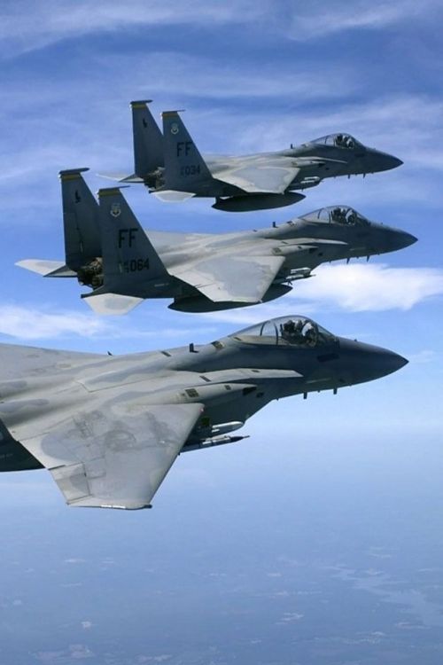 vbeserk: A flight of F-15C Eagles from 1st Fighter Wing of Langley AFB.