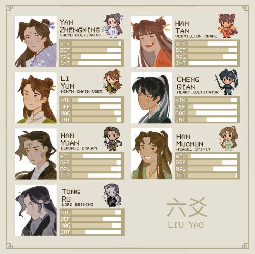 liu yao duuuuuuuuuuumpppppppp ^________^!!!!!!!!!! last 3 were like what if 6yao was a jrpg and the 