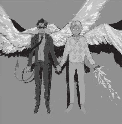 the Good Omens confession scene I drew for the amazing @tio-trile’s birthday!! :^) 