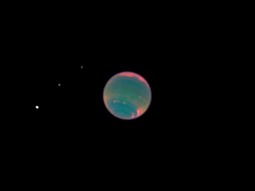 astronomyblog: Neptune and its moons (Proteus, Larissa, Despina and Galatea)  Credit: NASA / Hubble (infrared)  Amazing